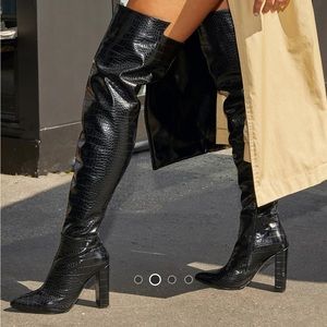 ASOS thigh high black patent leather boots